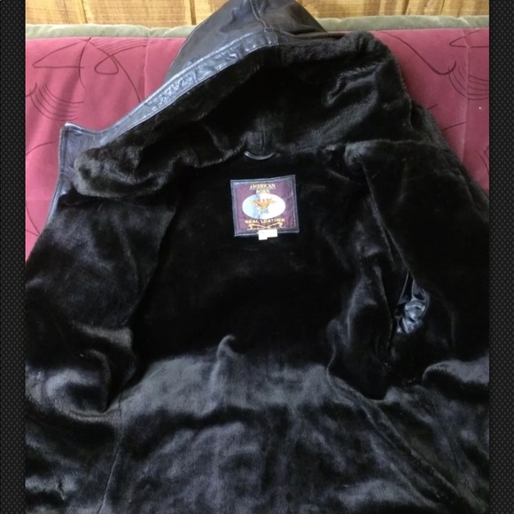 American Born Brown leather hooded jacket size M - Picture 2 of 6